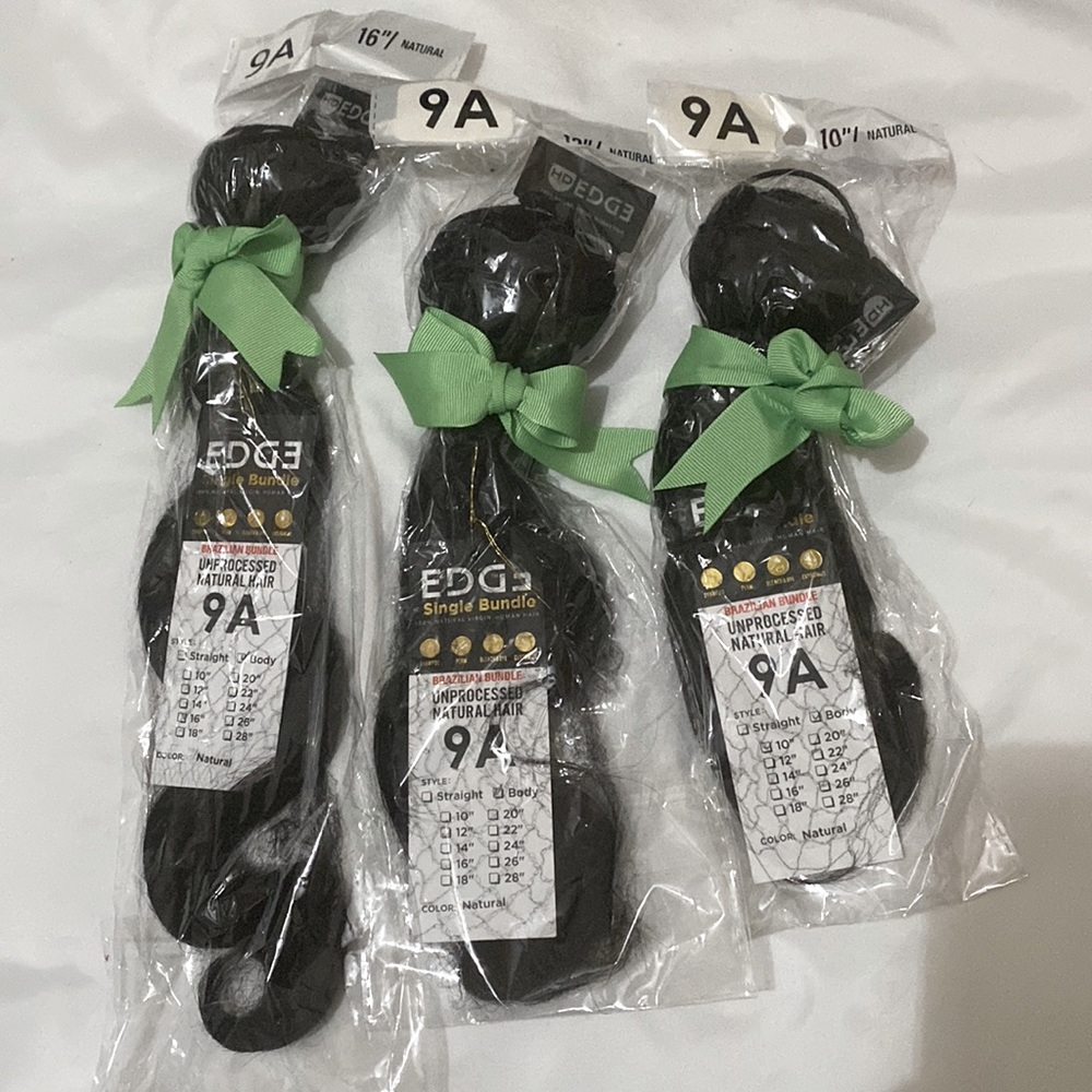 NEW Three bundles EDGE 9A single bundle Natural Hair Body wave 16”, 12”, 10”